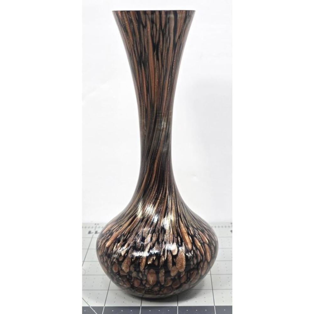 Vtg MCM Murano Aventurine Glass Vase Brown Gold Copper 1960s V NASON 7.75"